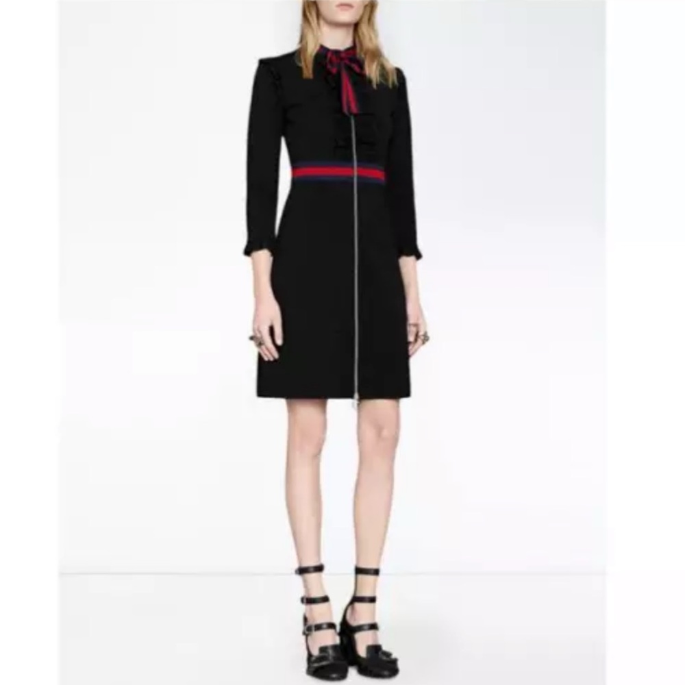 GUCCI Grosgrain Ruffle Bolo Pussybow Cady Dress S - Picture 2 of 13